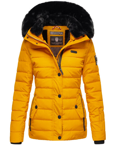 Navahoo Milianaa Winter Jacke Stepp Kurzjacke gefüttert Kapuze Kunstfell Gelb Größe XS - Gr. 34