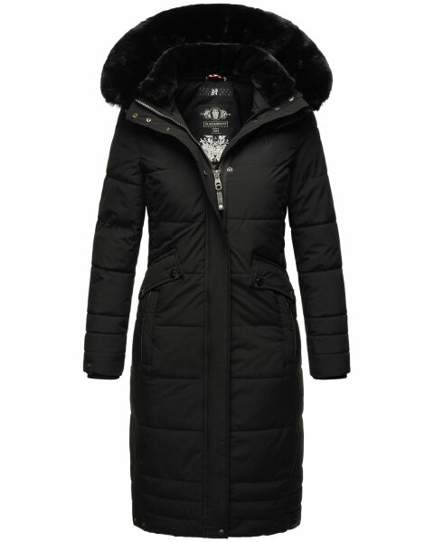 Navahoo Fahmiyaa Damen lange Winterjacke mit Kapuze Schwarz XL - Gr. 42