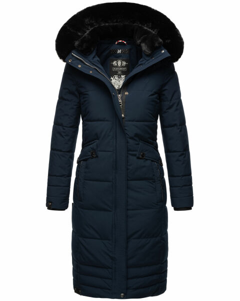 Navahoo Fahmiyaa Damen lange Winterjacke mit Kapuze Navy XS - Gr. 34