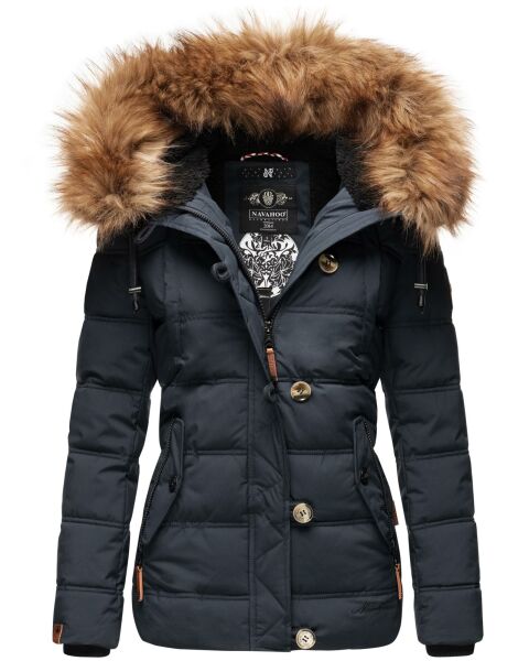 Navahoo Zoja Damen gespteppte Winterjacke gefüttert mit Teddyfell Navy Größe XS - Gr. 34