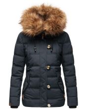 Navahoo Zoja Damen gespteppte Winterjacke gefüttert mit Teddyfell Navy Größe XS - Gr. 34