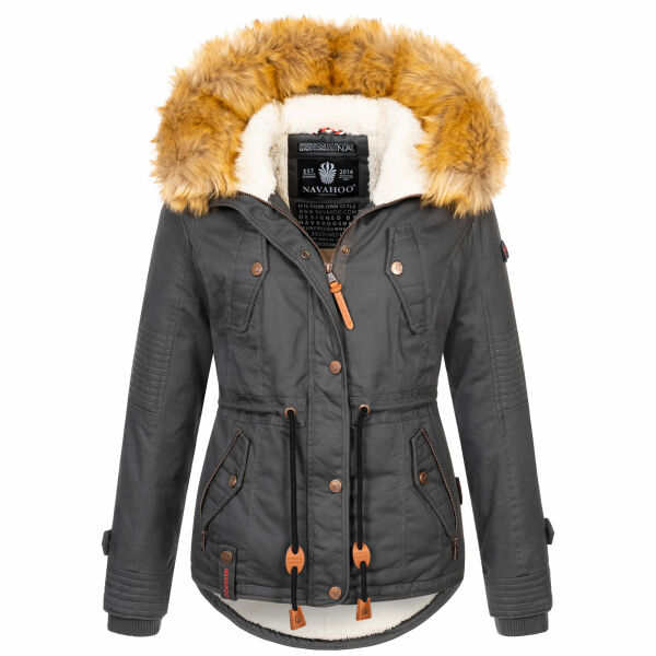 Navahoo Pearl Damen Winterjacke mit Kunstfell Anthrazit Größe XS - Gr. 34