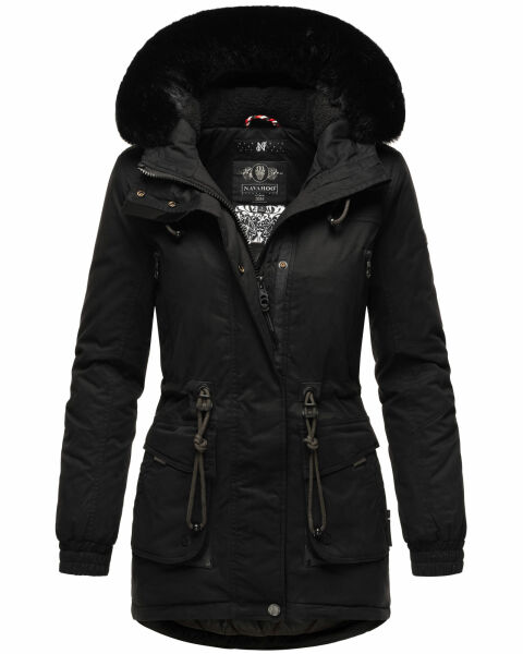 Navahoo Olessaa Damen halblange Winterjacke mit Kapuze Schwarz XL - Gr. 42