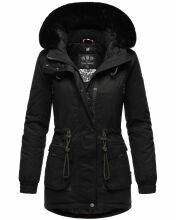 Navahoo Olessaa Damen halblange Winterjacke mit Kapuze Schwarz XL - Gr. 42