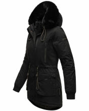 Navahoo Olessaa Damen halblange Winterjacke mit Kapuze Schwarz XL - Gr. 42