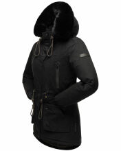 Navahoo Olessaa Damen halblange Winterjacke mit Kapuze Schwarz XL - Gr. 42