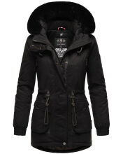 Navahoo Olessaa Damen halblange Winterjacke mit Kapuze Schwarz XXL - Gr. 44