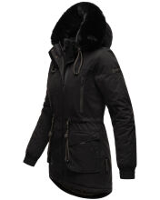 Navahoo Olessaa Damen halblange Winterjacke mit Kapuze Schwarz XXL - Gr. 44