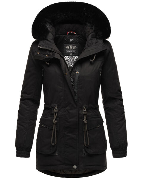Navahoo Olessaa Damen halblange Winterjacke mit Kapuze Schwarz XXXL - Gr. 46