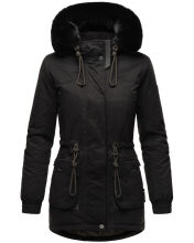 Navahoo Olessaa Damen halblange Winterjacke mit Kapuze Schwarz XXXL - Gr. 46