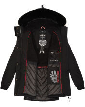 Navahoo Olessaa Damen halblange Winterjacke mit Kapuze Schwarz XXXL - Gr. 46