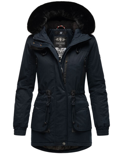 Navahoo Olessaa Damen halblange Winterjacke mit Kapuze Navy XS - Gr. 34