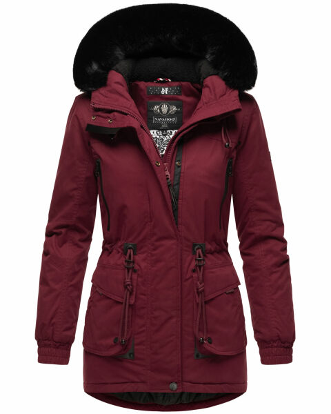 Navahoo Olessaa Damen halblange Winterjacke mit Kapuze Bordeaux XS - Gr. 34