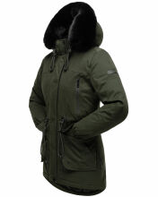 Navahoo Olessaa Damen halblange Winterjacke mit Kapuze Olive XS - Gr. 34