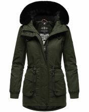 Navahoo Olessaa Damen halblange Winterjacke mit Kapuze Olive XL - Gr. 42