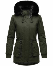 Navahoo Olessaa Damen halblange Winterjacke mit Kapuze Olive XL - Gr. 42