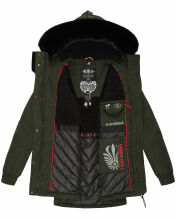 Navahoo Olessaa Damen halblange Winterjacke mit Kapuze Olive XL - Gr. 42