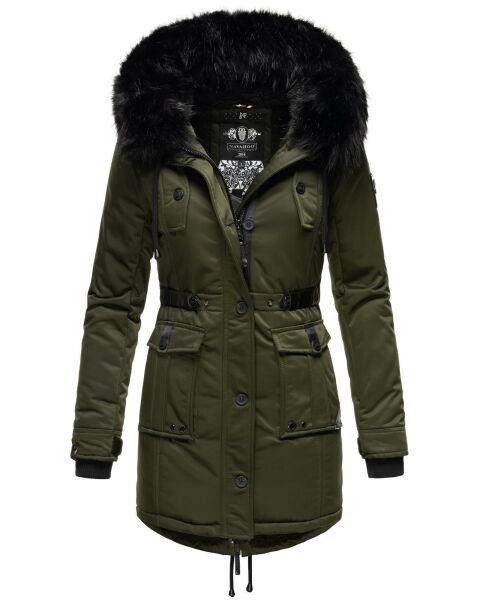 Navahoo Luluna Princess Damen Kunstfell Winterjacke Olive Größe XS - Gr. 34