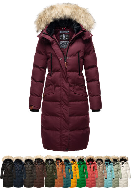 Marikoo Schneesternchen Damen lange Winter Steppjacke mit Kapuze