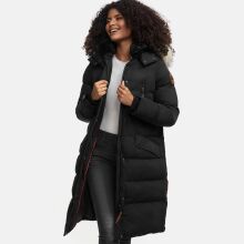 Marikoo Schneesternchen Damen lange Winter Steppjacke mit Kapuze Schwarz XS - Gr. 34