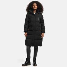Marikoo Schneesternchen Damen lange Winter Steppjacke mit Kapuze Schwarz XS - Gr. 34