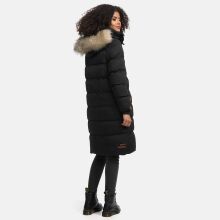 Marikoo Schneesternchen Damen lange Winter Steppjacke mit Kapuze Schwarz XS - Gr. 34