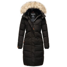 Marikoo Schneesternchen Damen lange Winter Steppjacke mit Kapuze Schwarz XS - Gr. 34