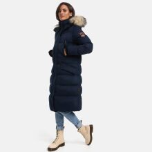 Marikoo Schneesternchen Damen lange Winter Steppjacke mit Kapuze Navy XS - Gr. 34