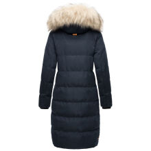 Marikoo Schneesternchen Damen lange Winter Steppjacke mit Kapuze Navy XS - Gr. 34