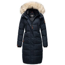 Marikoo Schneesternchen Damen lange Winter Steppjacke mit Kapuze Navy M - Gr. 38