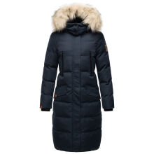 Marikoo Schneesternchen Damen lange Winter Steppjacke mit Kapuze Navy M - Gr. 38