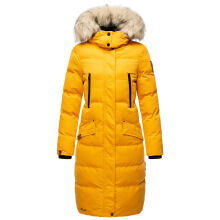 Marikoo Schneesternchen Damen lange Winter Steppjacke mit Kapuze Gelb XS - Gr. 34