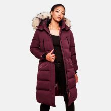 Marikoo Schneesternchen Damen lange Winter Steppjacke mit Kapuze Weinrot XS - Gr. 34