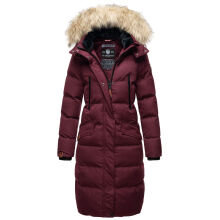 Marikoo Schneesternchen Damen lange Winter Steppjacke mit Kapuze Weinrot XS - Gr. 34