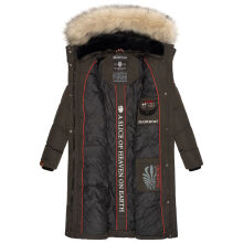 Marikoo Schneesternchen Damen lange Winter Steppjacke mit Kapuze Anthrazit S - Gr. 36