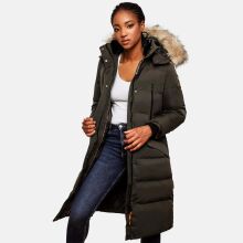 Marikoo Schneesternchen Damen lange Winter Steppjacke mit Kapuze Anthrazit S - Gr. 36