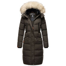 Marikoo Schneesternchen Damen lange Winter Steppjacke mit Kapuze Anthrazit S - Gr. 36