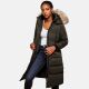 Marikoo Schneesternchen Damen lange Winter Steppjacke mit Kapuze Anthrazit S - Gr. 36