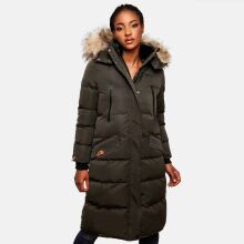 Marikoo Schneesternchen Damen lange Winter Steppjacke mit Kapuze Anthrazit M - Gr. 38