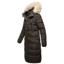 Marikoo Schneesternchen Damen lange Winter Steppjacke mit Kapuze Anthrazit M - Gr. 38