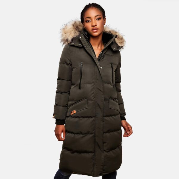 Marikoo Schneesternchen Damen lange Winter Steppjacke mit Kapuze Anthrazit XXL - Gr. 44