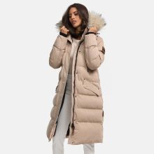Marikoo Schneesternchen Damen lange Winter Steppjacke mit Kapuze Taupe XS - Gr. 34