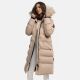 Marikoo Schneesternchen Damen lange Winter Steppjacke mit Kapuze Taupe XS - Gr. 34