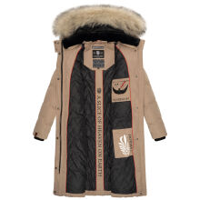 Marikoo Schneesternchen Damen lange Winter Steppjacke mit Kapuze Taupe S - Gr. 36
