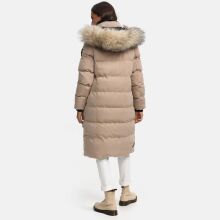 Marikoo Schneesternchen Damen lange Winter Steppjacke mit Kapuze Taupe S - Gr. 36