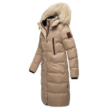 Marikoo Schneesternchen Damen lange Winter Steppjacke mit Kapuze Taupe S - Gr. 36