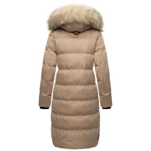 Marikoo Schneesternchen Damen lange Winter Steppjacke mit Kapuze Taupe S - Gr. 36