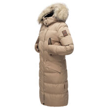Marikoo Schneesternchen Damen lange Winter Steppjacke mit Kapuze Taupe S - Gr. 36