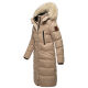 Marikoo Schneesternchen Damen lange Winter Steppjacke mit Kapuze Taupe S - Gr. 36