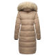 Marikoo Schneesternchen Damen lange Winter Steppjacke mit Kapuze Taupe S - Gr. 36
